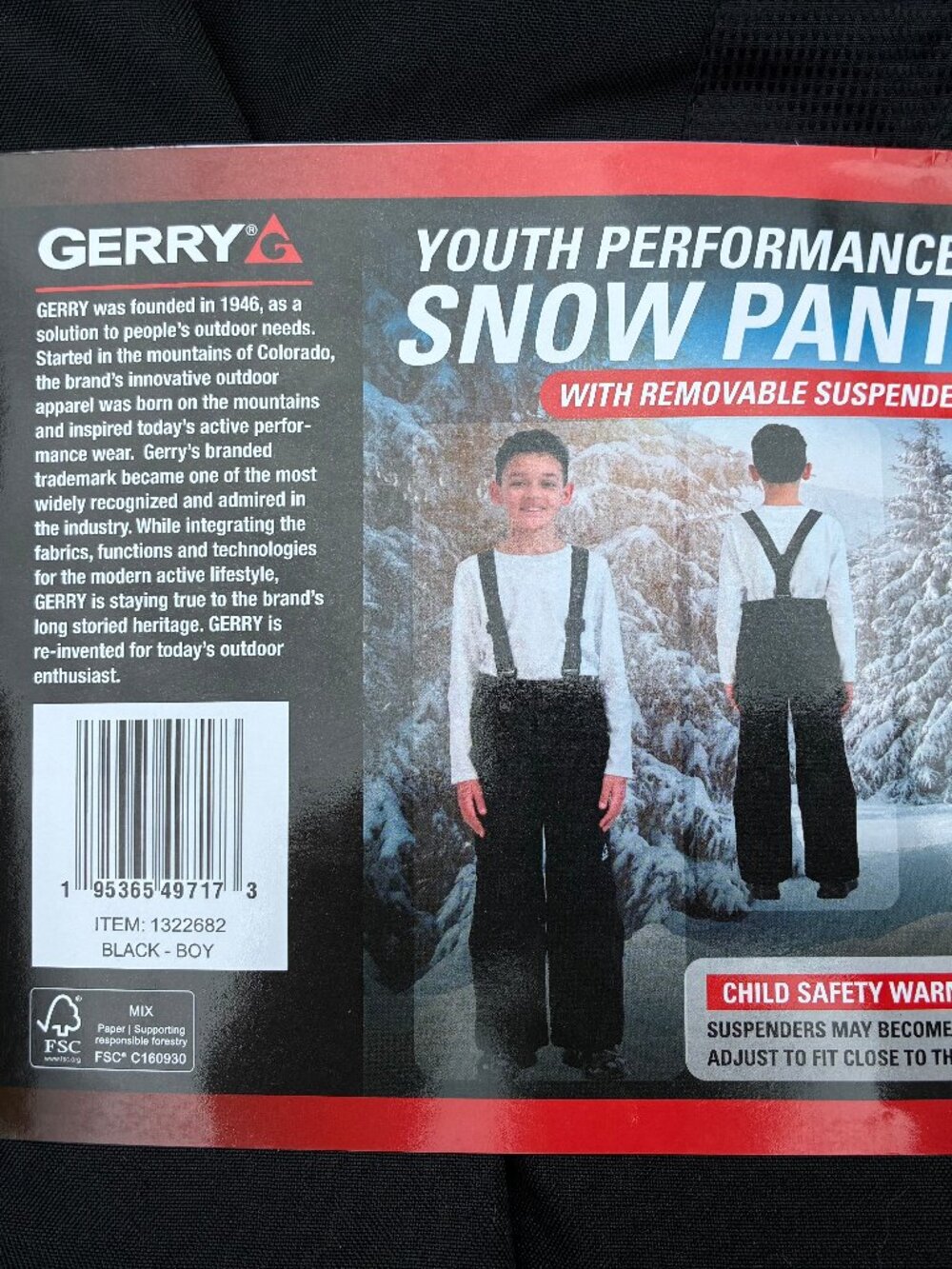 New Gerry Youth Performance Black Snowpants  10-12
